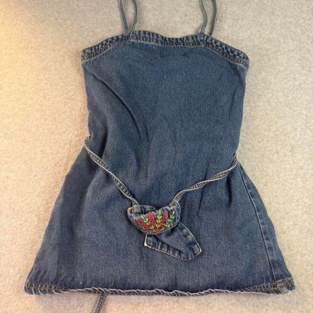 vintage girls sweet clothing company denim dress with floral belt bag